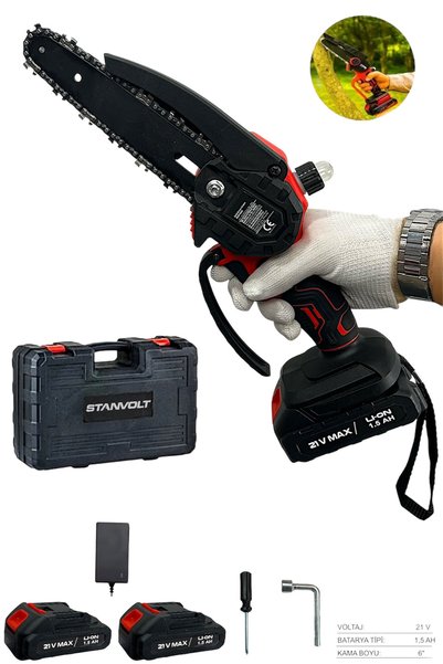 STANVOLT AKÜLÜ ZİNCİRLİ TESTERE Dal Budama Testeresi 21 V 1.5 AH ÇİFT AKÜLÜ