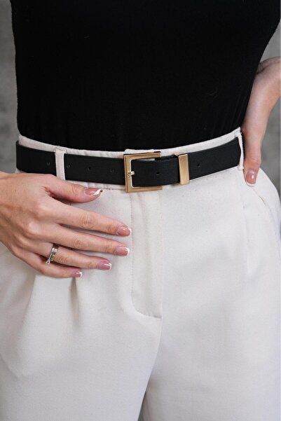 MODAM HİFA Square Gold Buckle Women's Belt Trouser Belt Dress Belt Waist Belt Body Belt Shirt Belt