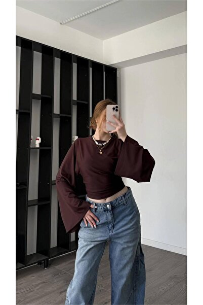 EDAYBUTİK بلوزة نسائية قطنية بأكمام واسعة وحزام خصر