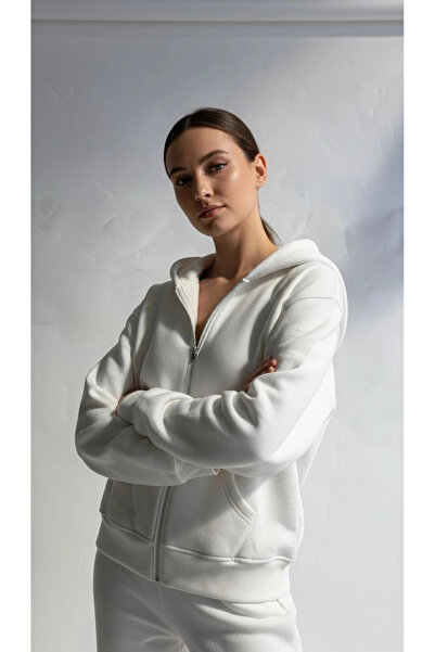 hibiscus 3 Thread Fleece-Lined Hoodie Sweatshirt Frm White P510437
