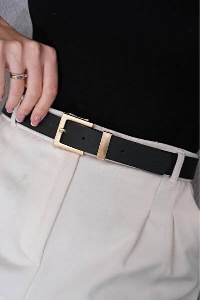 MODAM HİFA Square Gold Buckle Women's Belt Trouser Belt Dress Belt Waist Belt Body Belt Shirt Belt