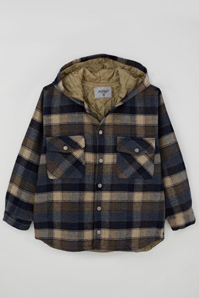 Jack Lions Boy's Coat Plaid Patterned Hooded Buttons 10-14 Years Old, Mixed Colors