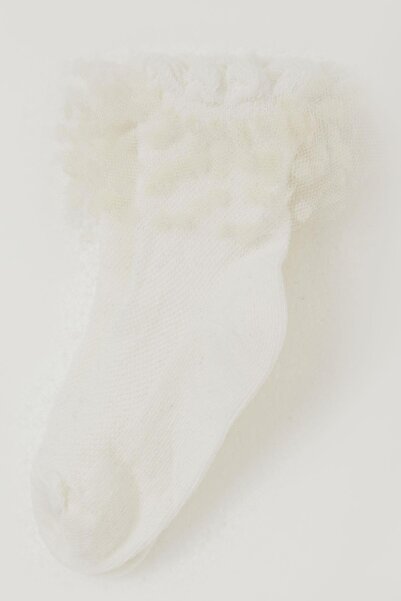 Katamino Girl's Socks with Tulle Detail on the Ankle, Ages 1-4, Ecru