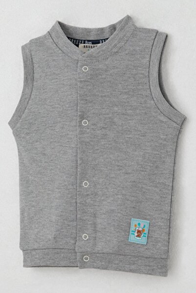 Breeze Baby Boy Vest with Snap Fasteners, Cute Balloon Bear Embroidery, 4 Months-1 Year Old, Gray Melange