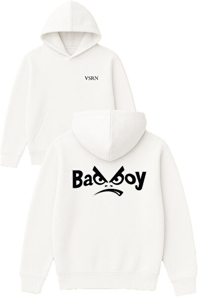 VSRN Hanorac alb supradimensionat cu glugă, cu imprimeu Bad Boy Design