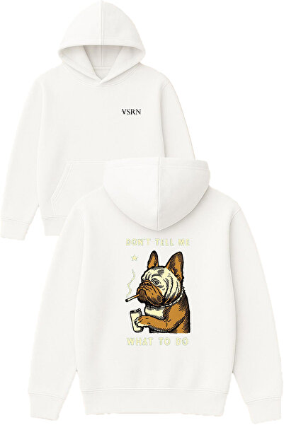 VSRN Tell Me Design majica sa kapuljačom, široka, bela, sa printom