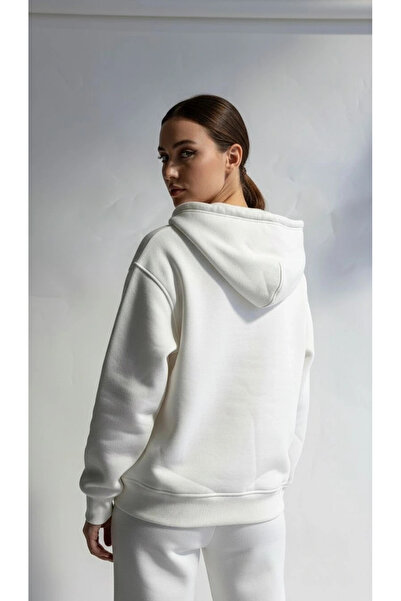 hibiscus 3 Thread Fleece-Lined Hoodie Sweatshirt Frm White P510437