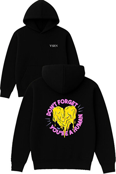VSRN Dont Forget Design Printed Oversized Black Hooded Sweatshirt