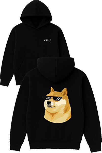 VSRN تصميم الكلب الرائع مطبوع قصة فضفاضة سويت شيرت أسود بغطاء رأس