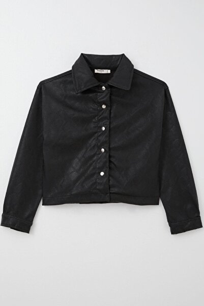 Breeze سترة جلدية للفتيات مع أزرار كبس ونقش، للأعمار من 9 إلى 14 سنة، باللون الأسود