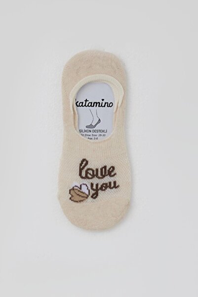 Katamino Κοριτσίστικες κάλτσες μπαλαρίνας με θέμα την αγάπη Καρδιά με τύπωμα 5-14 ετών, κρεμ