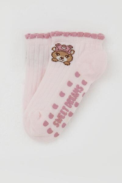 Katamino Girl's Booties Socks Abs Li Cute Teddy Bear Printed 1-6 Years Old, Pink