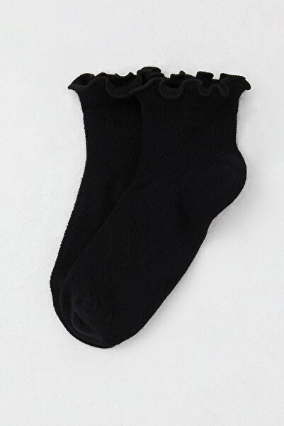 Katamino Girl's Socks with Elastic Ruffle on the Ankle, Ages 9-14, Black