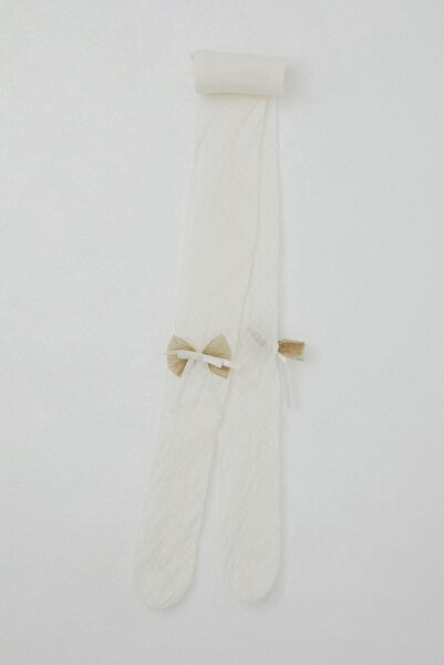 Katamino Girls' Pantyhose with Thin Bow Accessories, Ages 3-12, Ecru