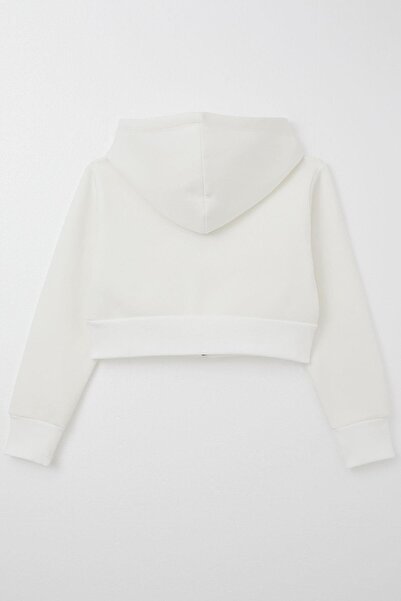 Breeze Girl's Crop Cardigan with Zipper Hooded 8-14 Years Old, Ecru