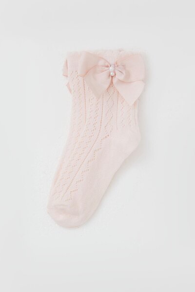 Katamino Детски чорапи с мрежа, панделка и перли, за момичета на възраст 5-8 години, розови