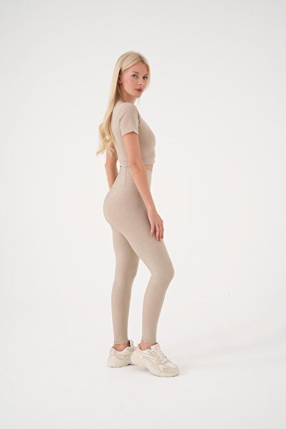 4upower High Waist Dot Patterned Sports Leggings – Beige