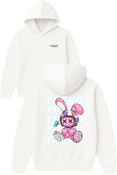 VSRN تريند تريند ديزاين مطبوع قصة فضفاضة سويت شيرت أبيض بغطاء رأس