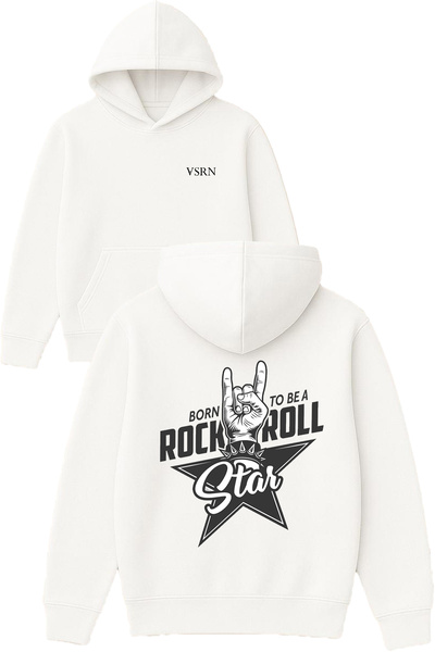 VSRN تصميم روك رول مطبوع قصة فضفاضة سويت شيرت أبيض بغطاء رأس