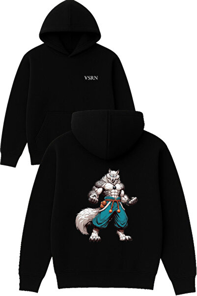 VSRN Kurt Martial Artist Design Printed Oversized Black Hooded Sweatshirt