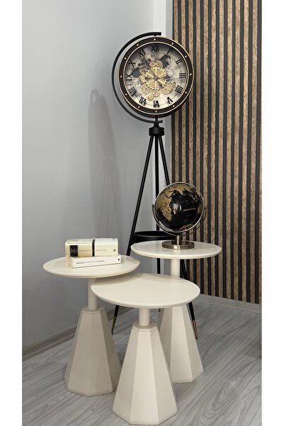 Gold Design Pera model KREM renk üçlü takım yan sehpa zigon