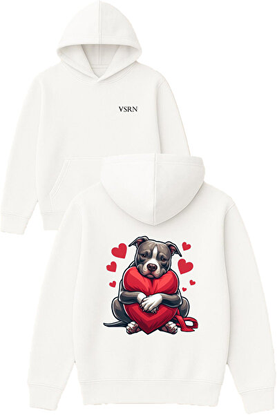 VSRN Hanorac alb supradimensionat cu glugă, imprimat cu design Sweet Dog