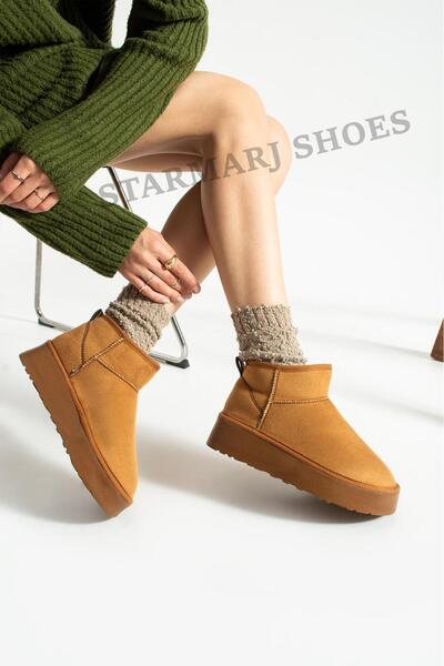 starmarj Kadın TABA Kalın Poli Taban İçi Kürklü Süet Görünümlü Bot