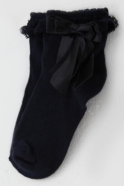 Breeze Детски чорапи с дантелена панделка, възраст 3-12 години, тъмносини