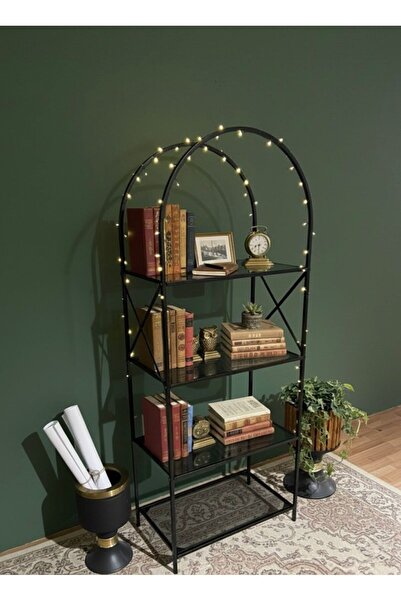 TodekHome Noble Metal Kitaplık Dekoratif Kemerli 4 Raflı Salon Ve Ofis Rafı 7...