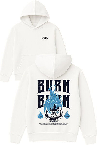 VSRN Hanorac alb supradimensionat cu glugă, cu imprimeu Burn Burn Design