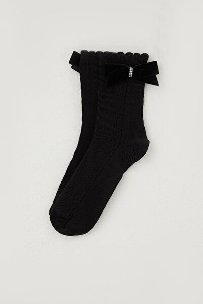 Katamino Момичешки чорапи с мрежа, с панделка в областта на глезена, камък, 9-12 години, черни