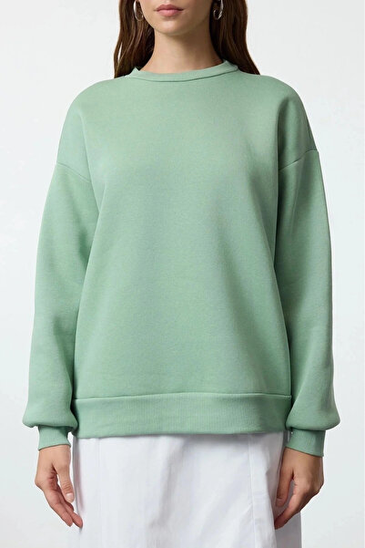 hibiscus 3 Thread Fleece-Lined Sweatshirt with Crew Neck Mint
