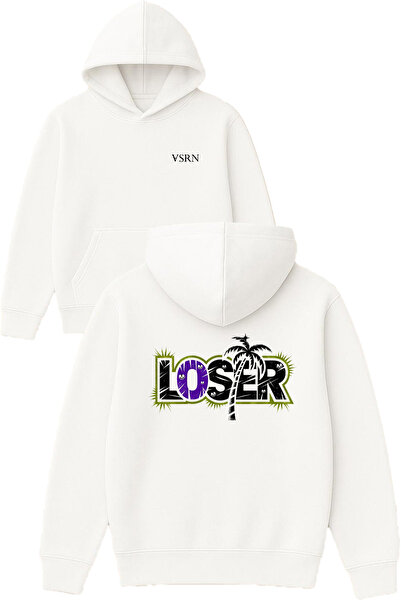 VSRN Φούτερ με στάμπα Loser Design, υπερμεγέθη, λευκό με κουκούλα