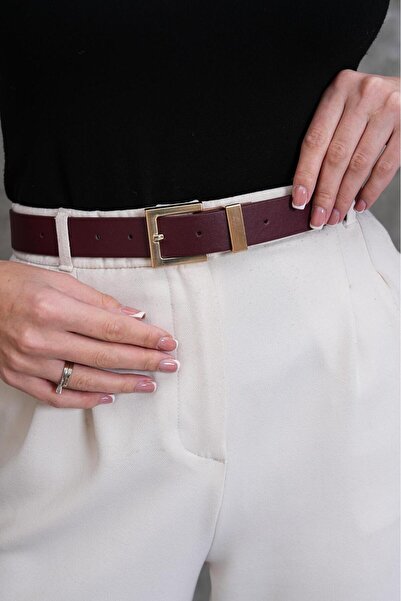 MODAM HİFA Square Gold Buckle Women's Belt Trouser Belt Dress Belt Waist Belt Body Belt Shirt Belt