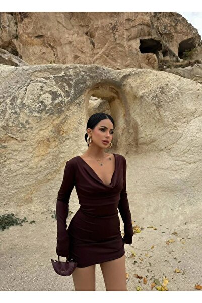 EDAYBUTİK Rochie mini pentru femei din neopren decolteu larg