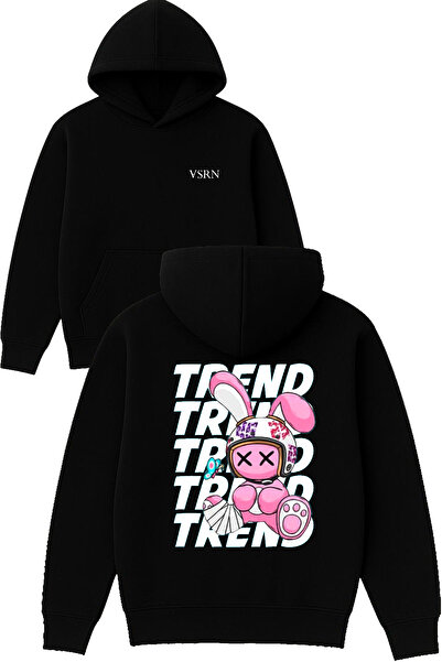 VSRN تريند تريند ديزاين مطبوع قصة فضفاضة سويت شيرت أسود بغطاء رأس