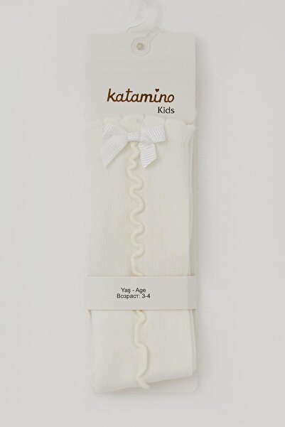 Katamino Κοριτσίστικες κάλτσες γκολφ με αξεσουάρ φιόγκου στον αστράγαλο, ηλικίας 1-8 ετών, κρεμ