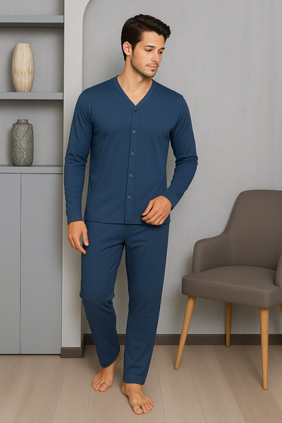 Moon Men's Pajama Set Buttoned Model