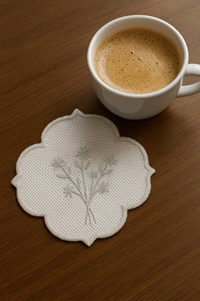 ZORENSA 6'lı Çiçek İşlemeli Kokteyl Peçete Seti – Kahve Sunumluk"