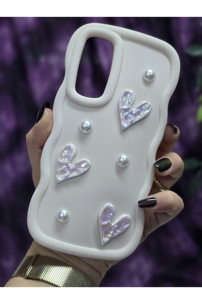 Magic Ring Samsung Galaxy A54 Compatible Shiny Heart & Pearl Detailed Soft Stylish Phone Case
