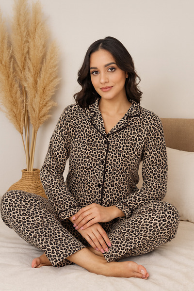Rüyam Set de pijamale cu mâneci lungi imprimeu leopard pentru femei