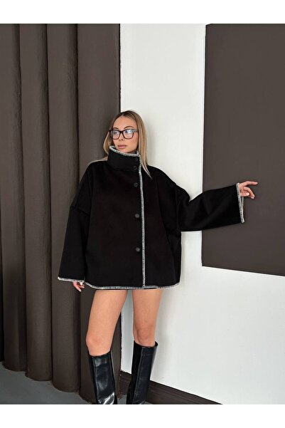 Cistern İstanbul Women's Mock Neck Kashmere Poncho Jacket