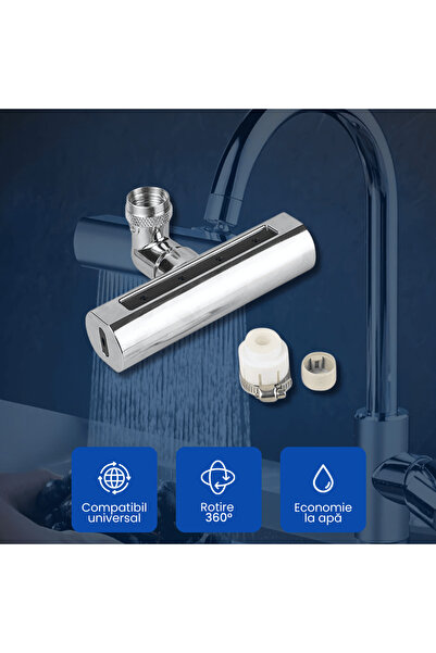 OferteTop Universal Faucet Head, Waterfall Effect, 360° Rotation, Water Saving