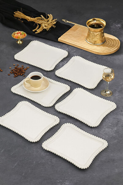 Tasarım Evi 6 قطع صينية تقديم القهوة المزخرفة صينية بيضاء من الكريستال الميكا