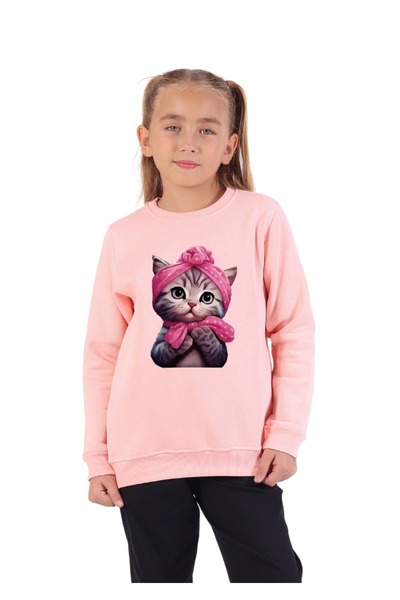 Rekormoda Swea pentru fete tricou Drăguț pisică cu imprimeu guler rotund 3 fi...