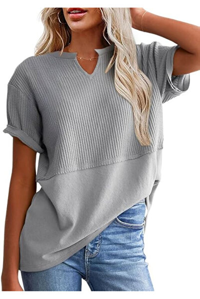 OEM Women's casual blouse, short sleeve top, gray L