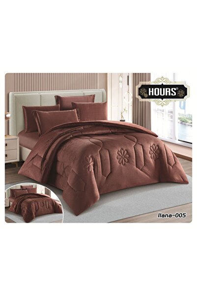 HOURS Ilana Luxury Winter Bedspread Set, Double Size, 6 Pieces, Faux Fur on Velvet