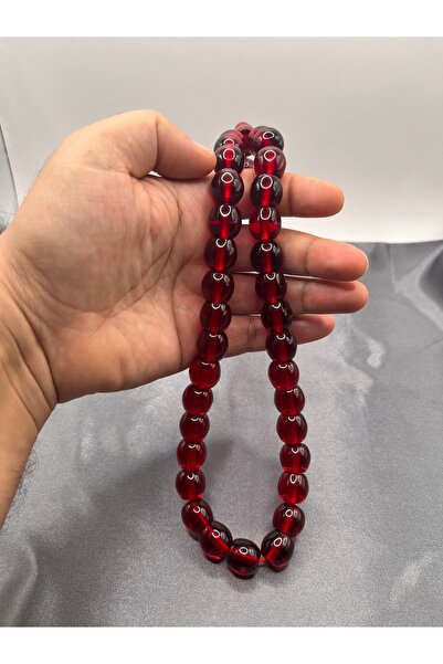 Asdomias Ateş Kırmızı Büyük Boy İri Taneli Tesbih – Yuvarlak Kesim, 33 Taneli Model