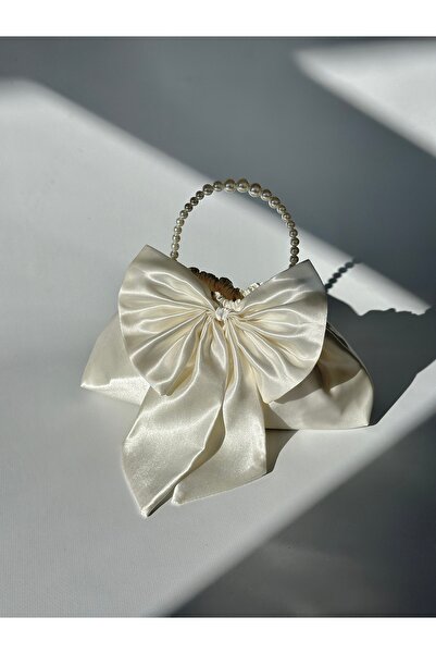 posst bag Shiny Off-White Bowknot Pearl Portfolio Evening Dress Handbag