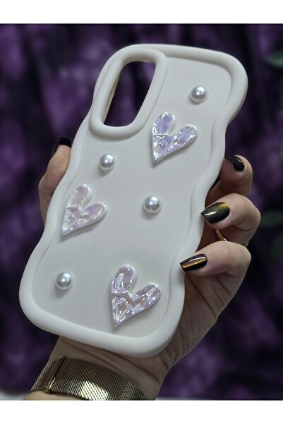 Magic Ring Samsung Galaxy A54 Compatible Shiny Heart & Pearl Detailed Soft Stylish Phone Case